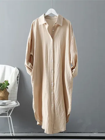 Spring Summer Women Long Shirts Casual Loose Cotton Linen Solid Cardigan Blouses Female Fashion Elegant Outerwear Tee Clothes