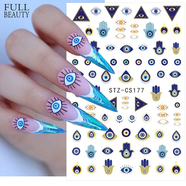 Evil Eye Stickers on Nails Hamsa Hand Art 3D Slider Vector Set Eyes Symbol Manicure Decals Self-Adhesive Foil Decors CHSTZCS177 1