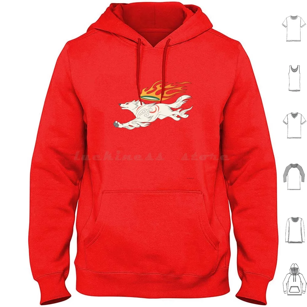 

Amaterasu Hoodies Long Sleeve Ookami Okami Wolf Amaterasu Japan Japanese