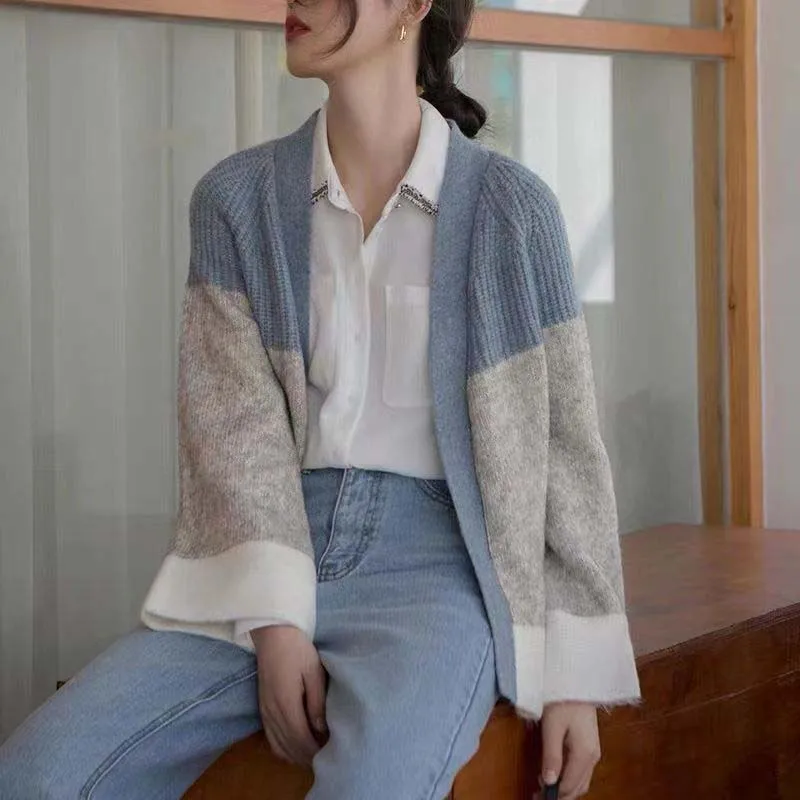 Slouchy Knit Sweater Cardigan Men's And Women's Collection Spring/Autumn 2023 New Contrast Design Sense Niche Jacket