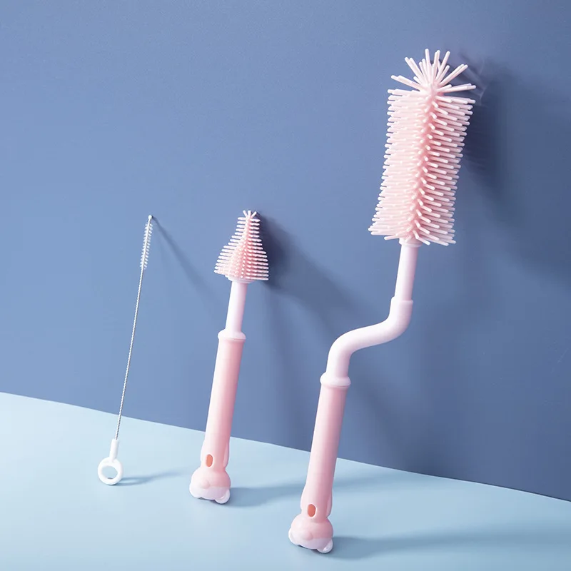

3PCS Newborn Baby Bottle Cleaner Brush Silicone 360 Degree Rotating Long Handle Baby Bottle Nipple Cup Cleaning Brush