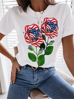 bubblekiss summer fashiont shirt women casual art printing rose short sleeve loose pullovers tee top female tops