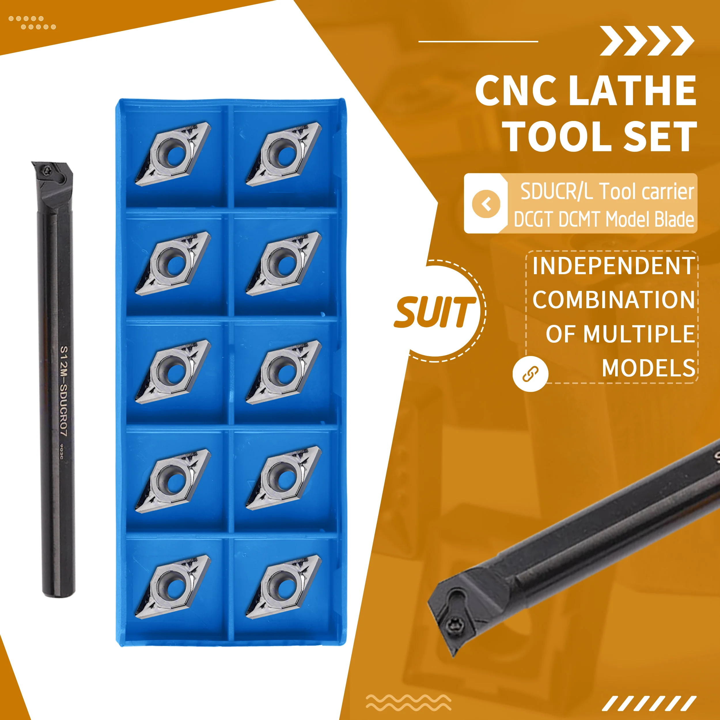 

1Pc S08K-SDUCR07 S10K S12M S16Q CNC Lathe Internal Turning Tool Holder +10Pcs DCGT DCMT Machine Tools Carbide Blade Firm Durable