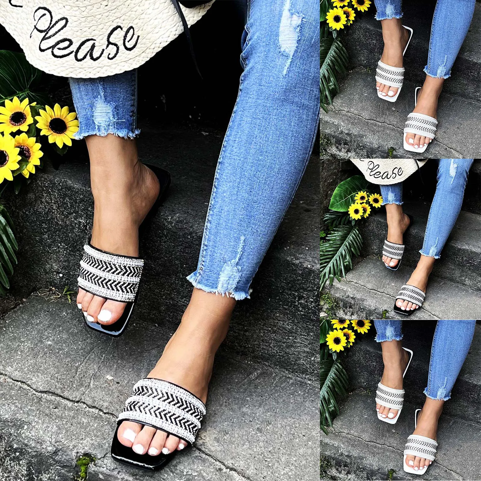 

Сандалии женские с жемчужным ремешком, модные шлепанцы, плоская подошва, Повседневная модная Уличная обувь, летние Тапочки