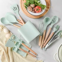 11pcs silicone kitchenware cooking utensils set non stick cookware spatula shovel egg beater wooden handle kitchen tool with box