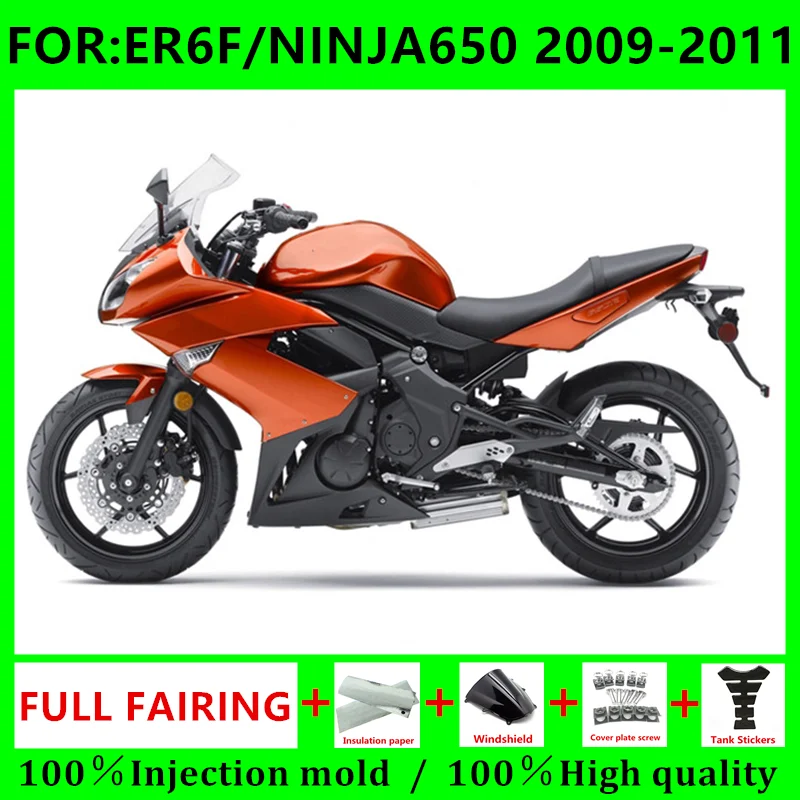 

Комплект обтекателей для мотоцикла 2009 2010 2011 ER6F 09 10 11 ninja650, комплект обтекателей EX 650 NINJA 650, оранжевый, черный