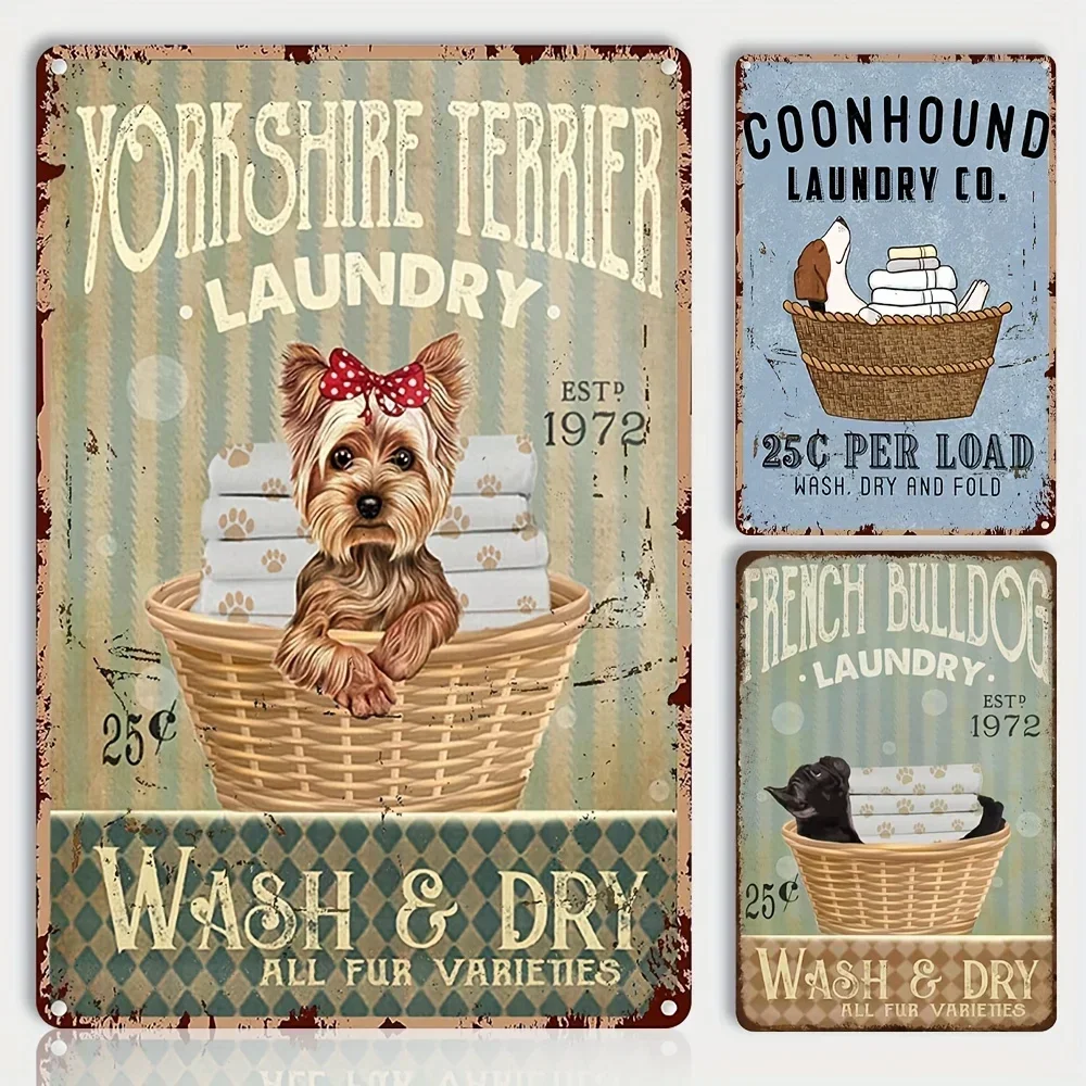 Йоркширский терьер французский бульдог металлический знак Coonhound Laundry Co Wash сухие и