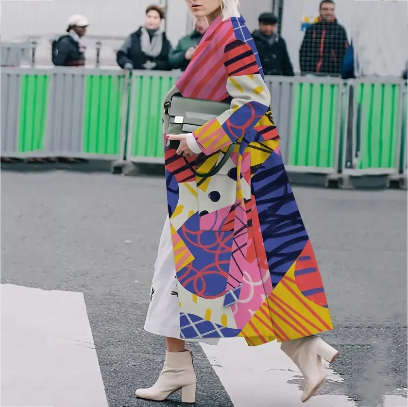 

2022 winter and autumn woolen coat women's camouflage elegant woolen coat long