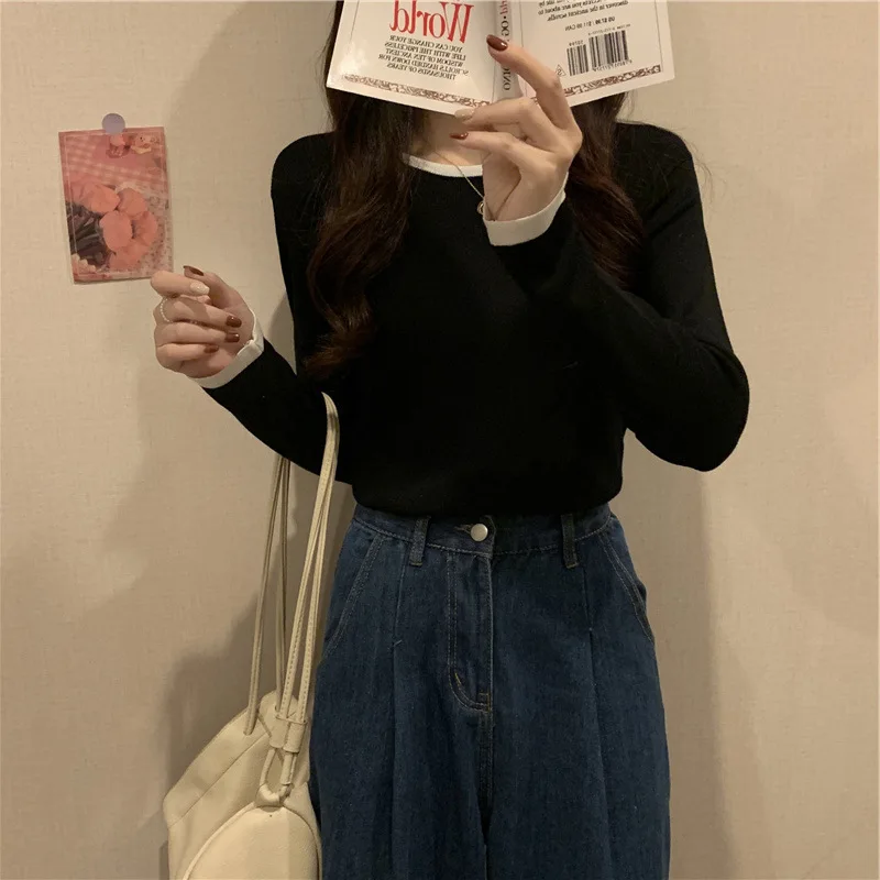 Осенняя женская футболка приталенный базовый слой дизайн с длинными рукавами