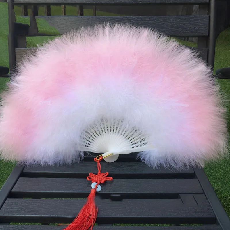 Аниме складной Ручной Веер с перьями искусственная ручная Хлопушка марабу для