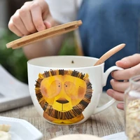 600ml creative bone china mug animal cover and spoon special slotted cup breakfast bowl mug home office fancy gift tea drinker