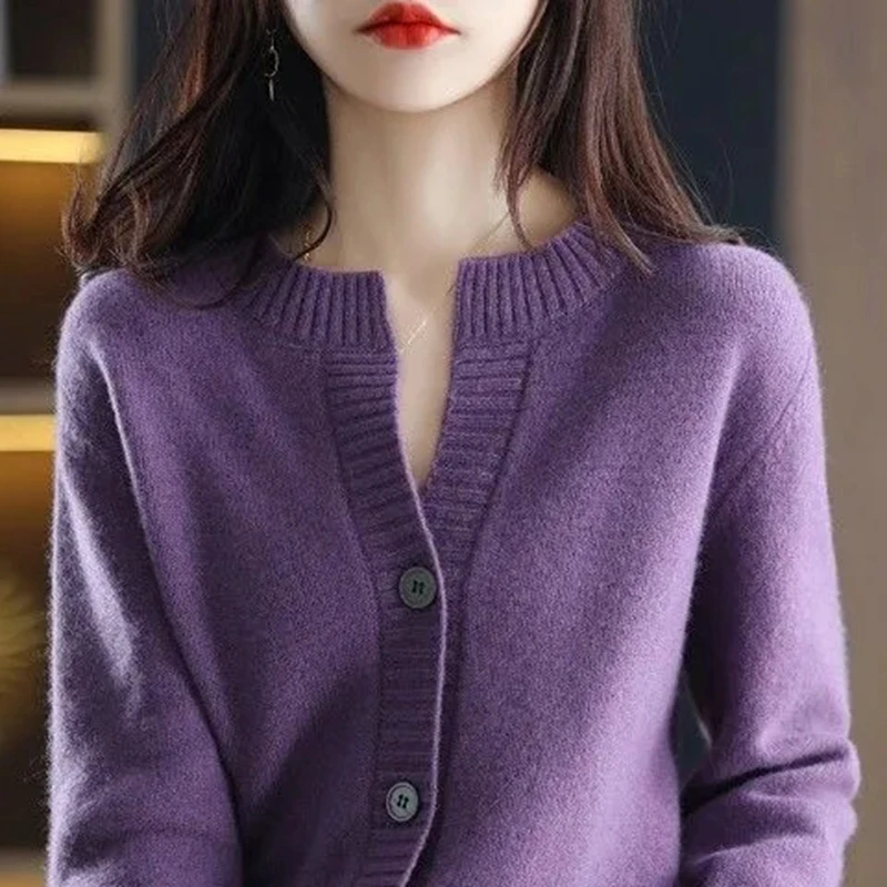 

Fashion Womens Knit Sweater Cardigan O Neck Long Sleeve Open Front Button Down Sweater Coat Female Short Cardigans for Women