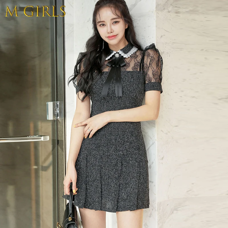 

Мини Вечерние Платье летнее кружевное Плиссированное с воротником «Питер Пэн»