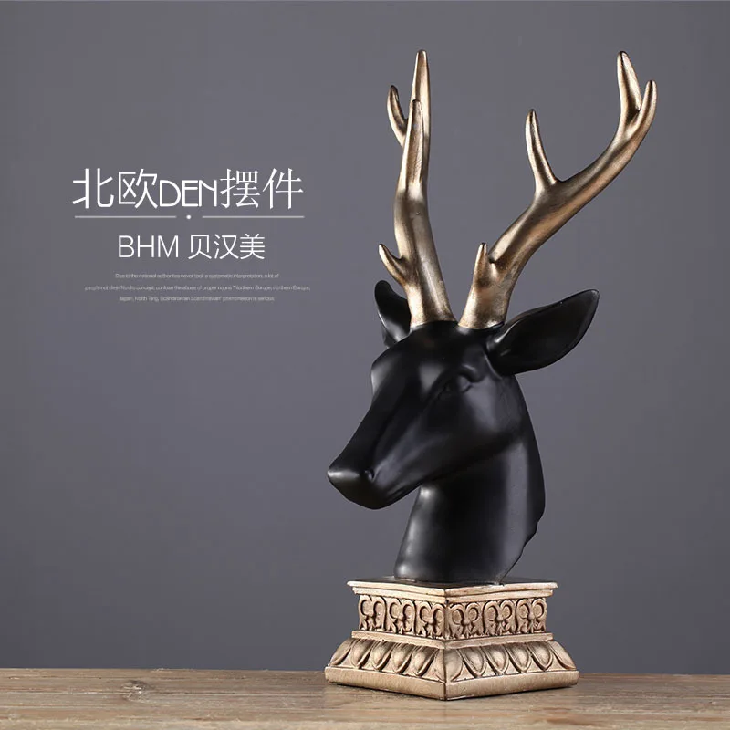 

NORDIC CREATIVE RESIN DEER HEAD FIGURINES VINTAGE STATUE HOME DECOR CRAFTS ROOM DECORATION OBJECTS RESIN ANIMAL HEAD FIGURINES