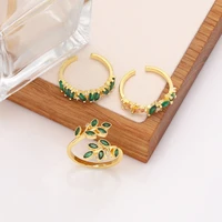 ocesrio fashion green leaves ring copper gold plated party gift adjustable open ring rectangle oval jewelry wholesale rigq48