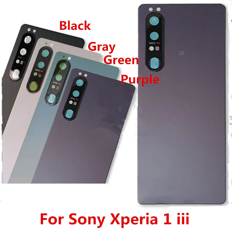 Задняя крышка для Sony Xperia 1 iii Xperia1iii 6,5 дюйма, стеклянный корпус, батарейный отсек, ремонт, замена заднего корпуса + объектив камеры с логотипом