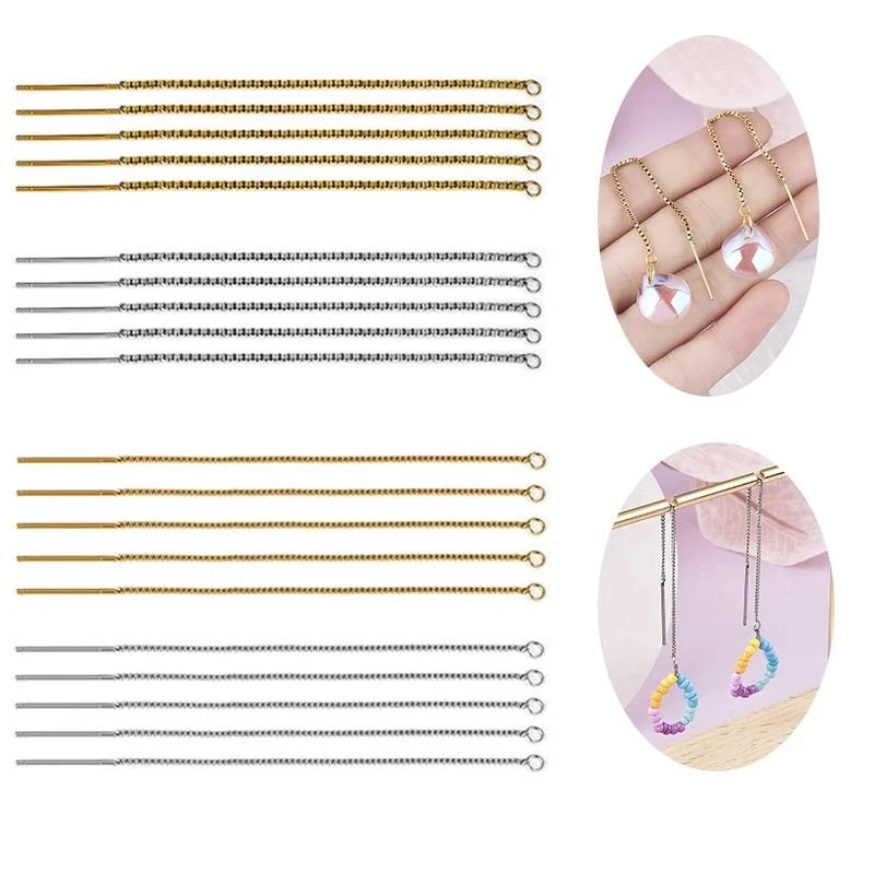 

10Pcs Stainless Steel Drop Earrings Ear Line Steel Gold Color Long Tassel Chain Findings For DIY Jewelry Making Accessories