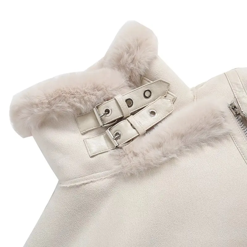 LXUNYI Faux Fur Coat Women 2022 Autumn Winter New Thicken Warm Two Sided Casual Loose Motorcycle Suede Jacket Female Oversize