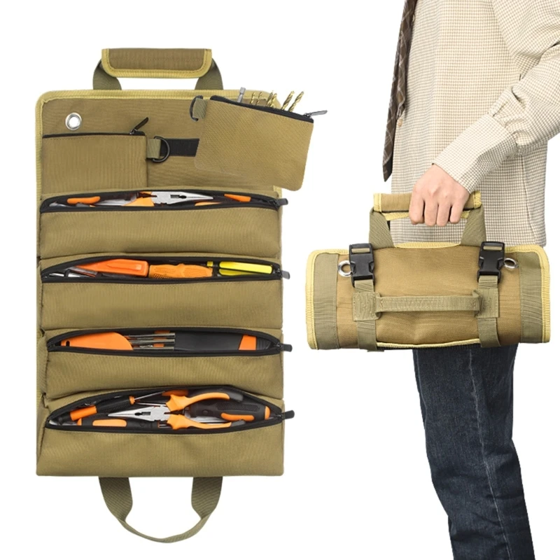 

Heavy Duty Oxford Tool Roll Up Bag Portable Detachable Hardware Carry Bag Roll up Tool Bag Zipper Tool Storage Pockets