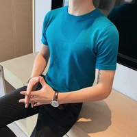 2022 high quality casual short sleeve t shirtsmale slim fit round collar solid color leisure t shirtblack white grey blue 4xl