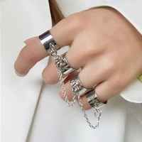 punk cool hip pop rings multi layer adjustable chain four open finger rings alloy man rotate rings for women party gift jewelry