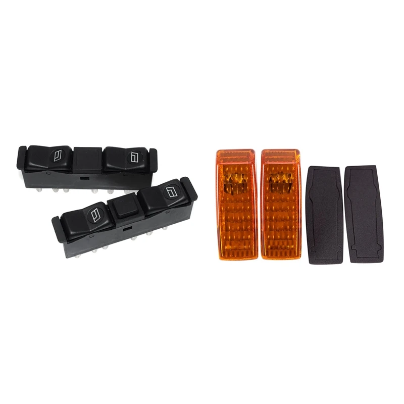 

2X Electric Window Switch Pairing For Mercedes-Benz W123 & 2Pcs Fender Turn Signal Light Indicator Repeater Lamp Cover