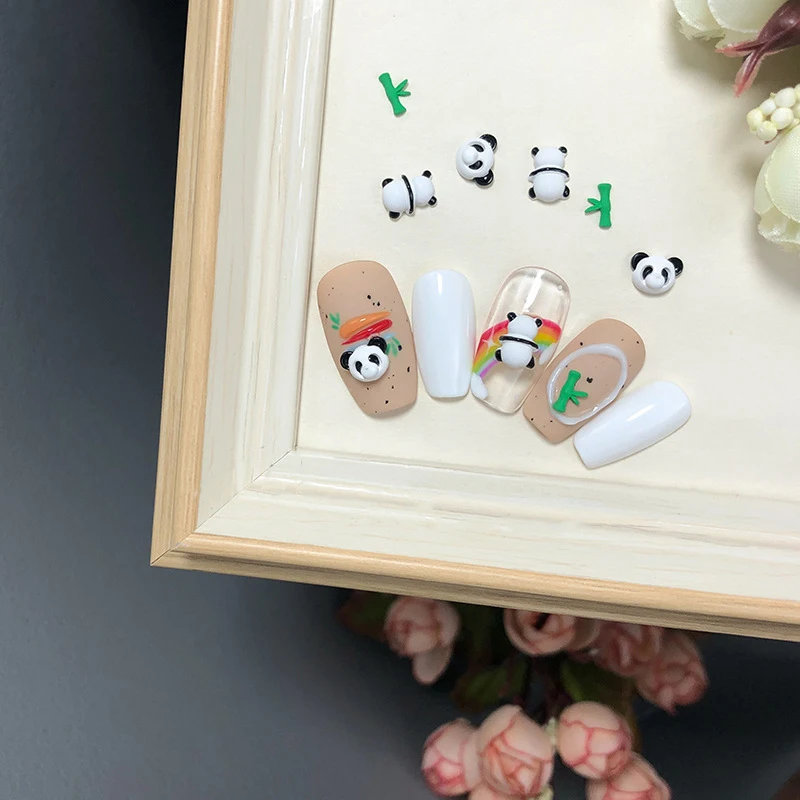 

10pcs Kawaii Panda Decor Parts Nail Art Design 3D Resin Bamboo Accessories For Nail Art Decorations DIY Manicure Supplies