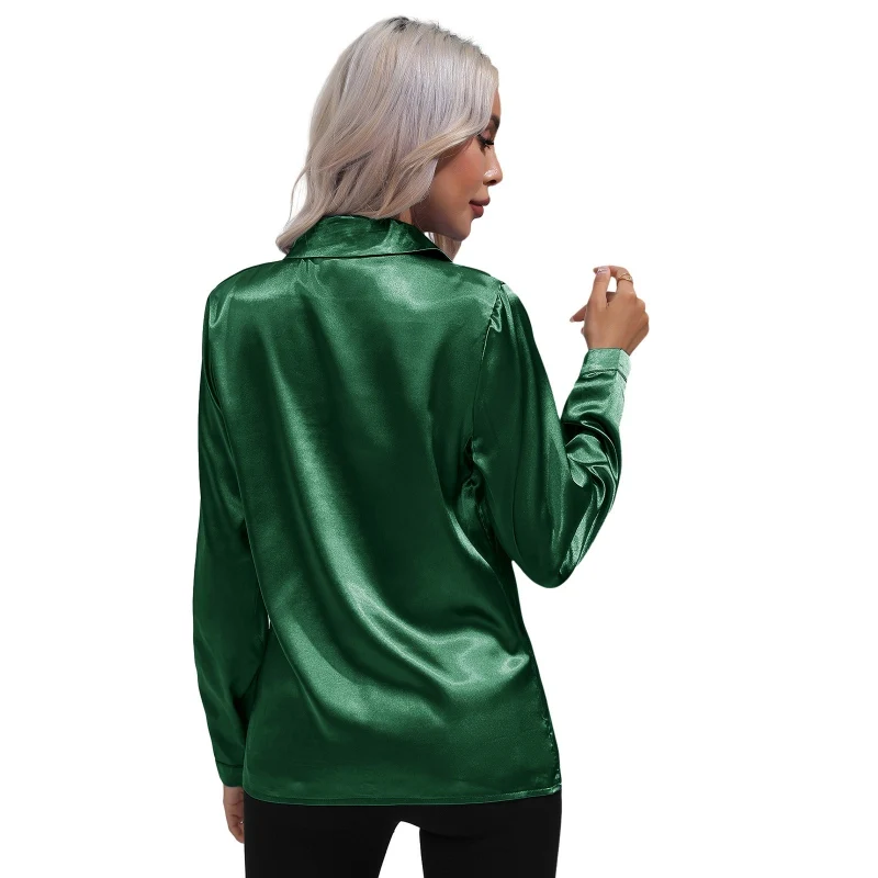 Женские рубашки атласные из искусственного шелка рабочие повседневные блузки с