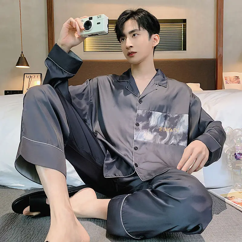 [New] men's pajamas men's long-sleeved spring and autumn youth student cartoon home suit