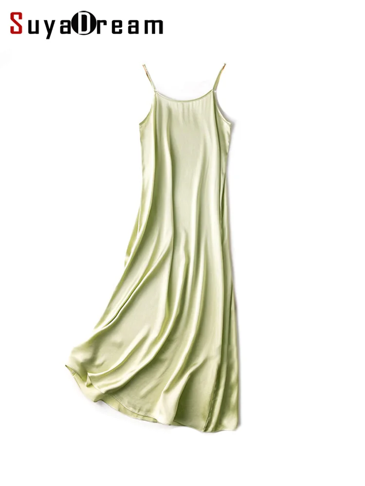 SuyaDream Woman Maxi Dresses 100%Real Silk Sleeveless Solid Spaghetti Strap Long 2022 Elegant Chic Slip Dress