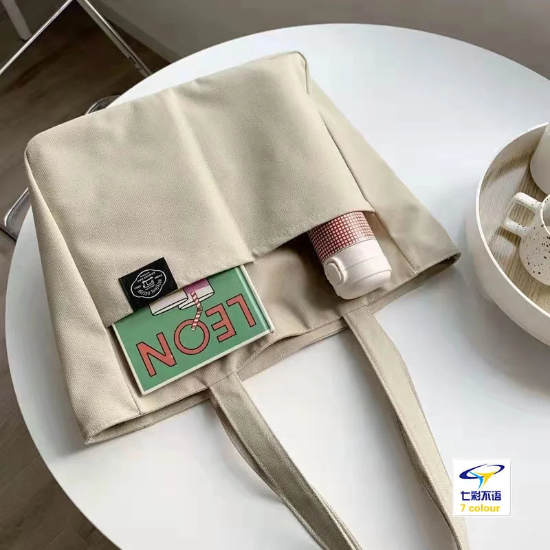 

Women Canvas Tote Bag Solid Color Designer Ladies Casual Handbag Shoulder Bag Large Capacity Cotton Reusable Shopping Beach Bag