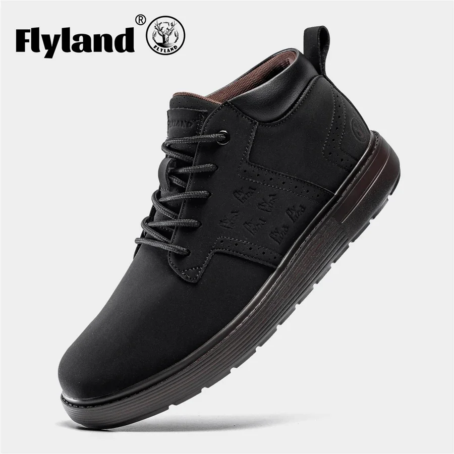 FLYLAND Fashion Men Dress Boots Male Split Leather Shoes Casual Handmade Luxury Ankle