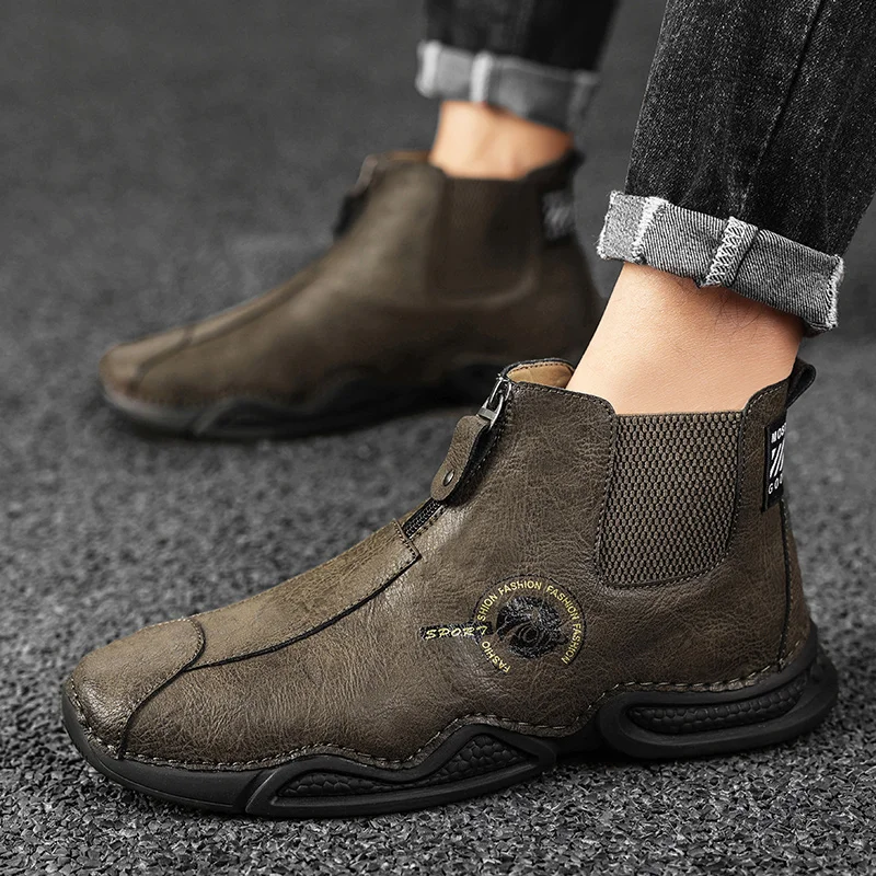 

Мужские кожаные ботинки для вождения, черные Нескользящие ботильоны, обувь для пеших прогулок, Мокасины,