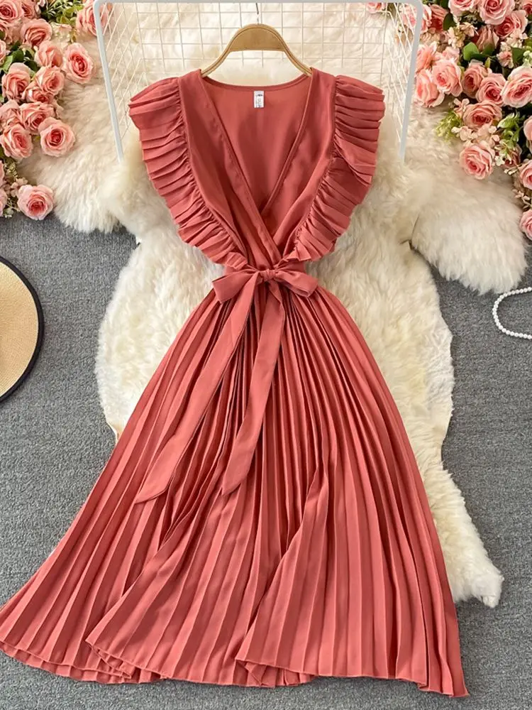 

Women's Fashion Flying Sleeve Dresses Summer Ladies Beach Style Dresses