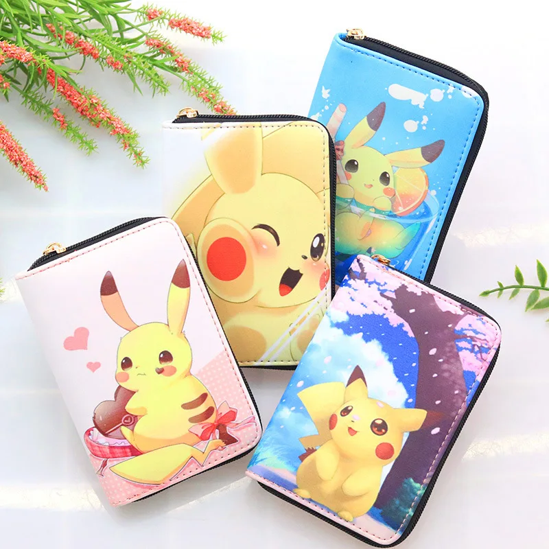 New Pokemon Pu Short Zipper Wallet Pikachu Cute Cartoon Printing Men Women Storage Bag Coin Purse Small Card Holder Gifts