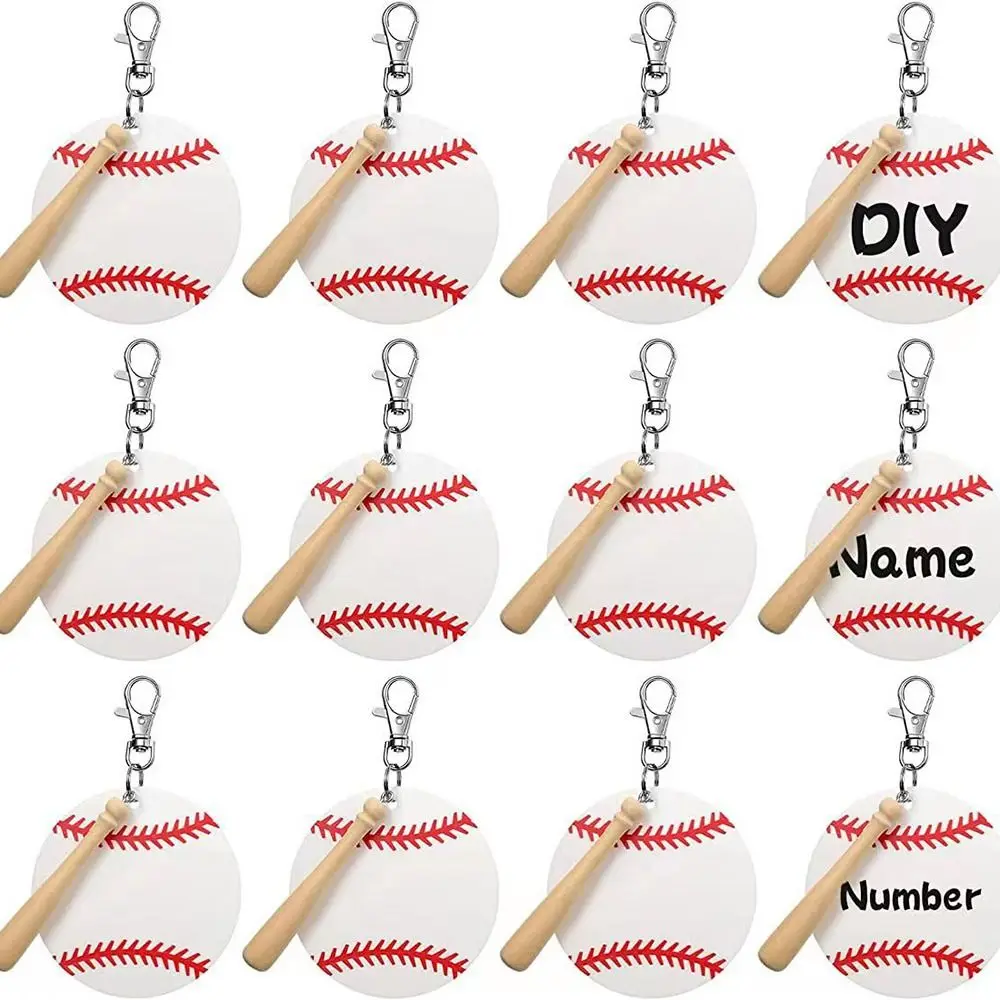 

12pcs Acrylic Baseball Keychains DIY Baseball Keyring Wristlet Party