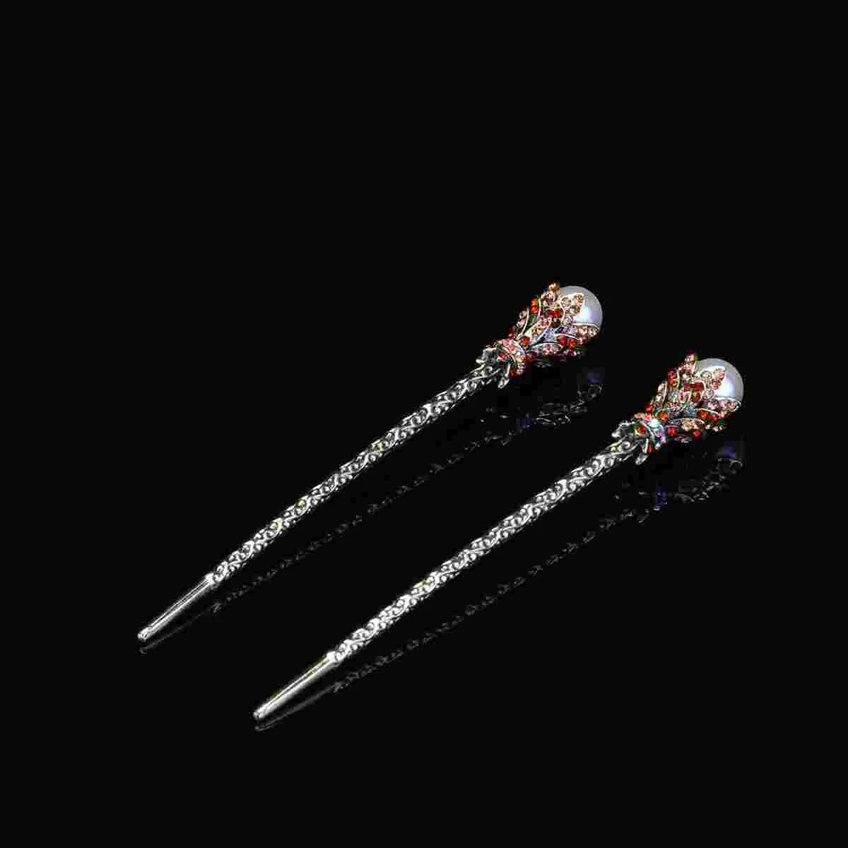 

2Pcs Rhinestone Hairpins Hair Stick Hairpins Vintage Headdress Bride Tiaras for Party Girls