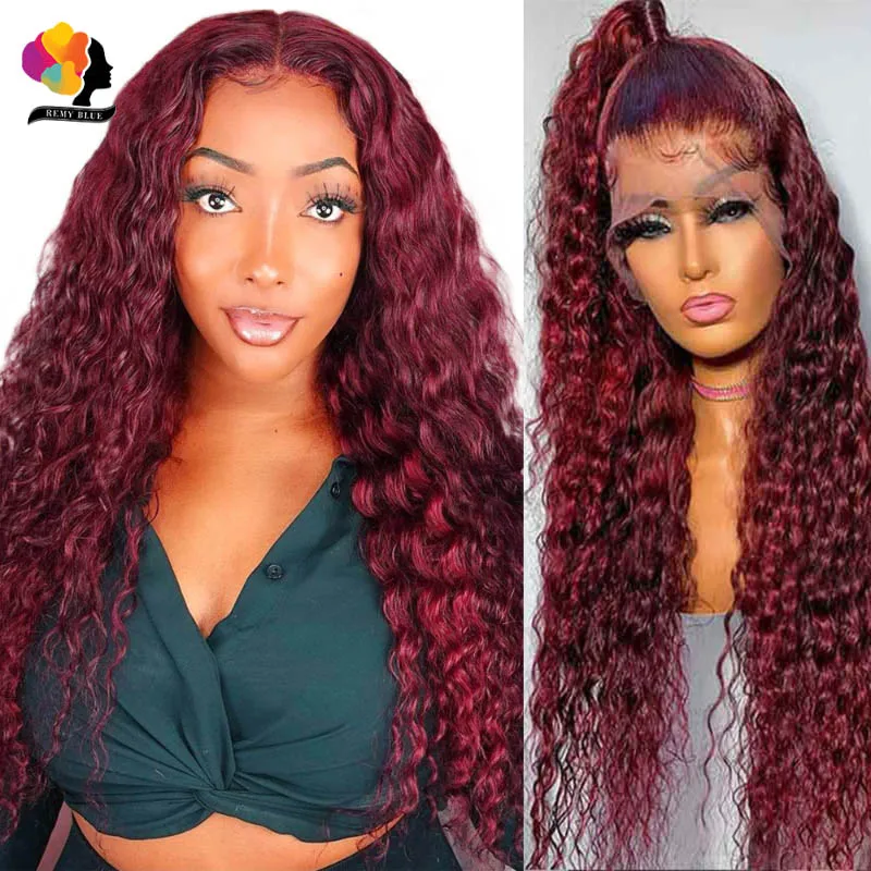 

99J Red Deep Wave Frontal Wig Human Hair Burgundy 13×4 Lace Front Human Hair Wigs For Woman Peruvian Pre-Plucked Baby Hair 150%