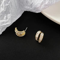 14k gold c shaped double layer zircon hoop earrings light luxury pierced stud earrings 925 silver drop party jewelry for women