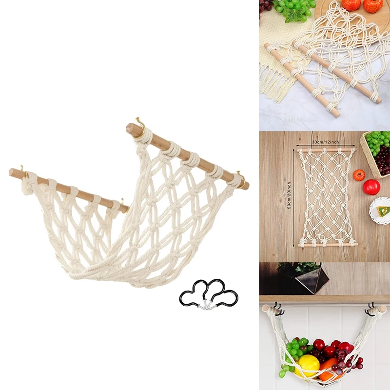 

Quality Macrame Fruit Hammock Under Cabinet- Fruit Bowl Replacement - Home Organization Fruit Holder Net