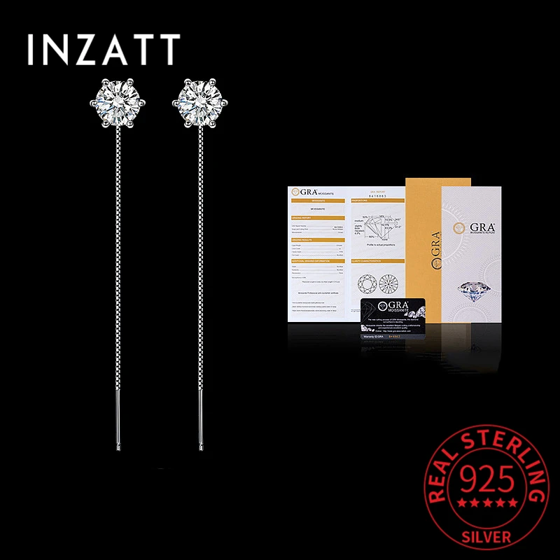 

INZATT Real 925 Sterling Silver 6CM Short Tassel Six Claw Moissanite Drop Earrings for Women Light Luxury Classic Fine Jewelry