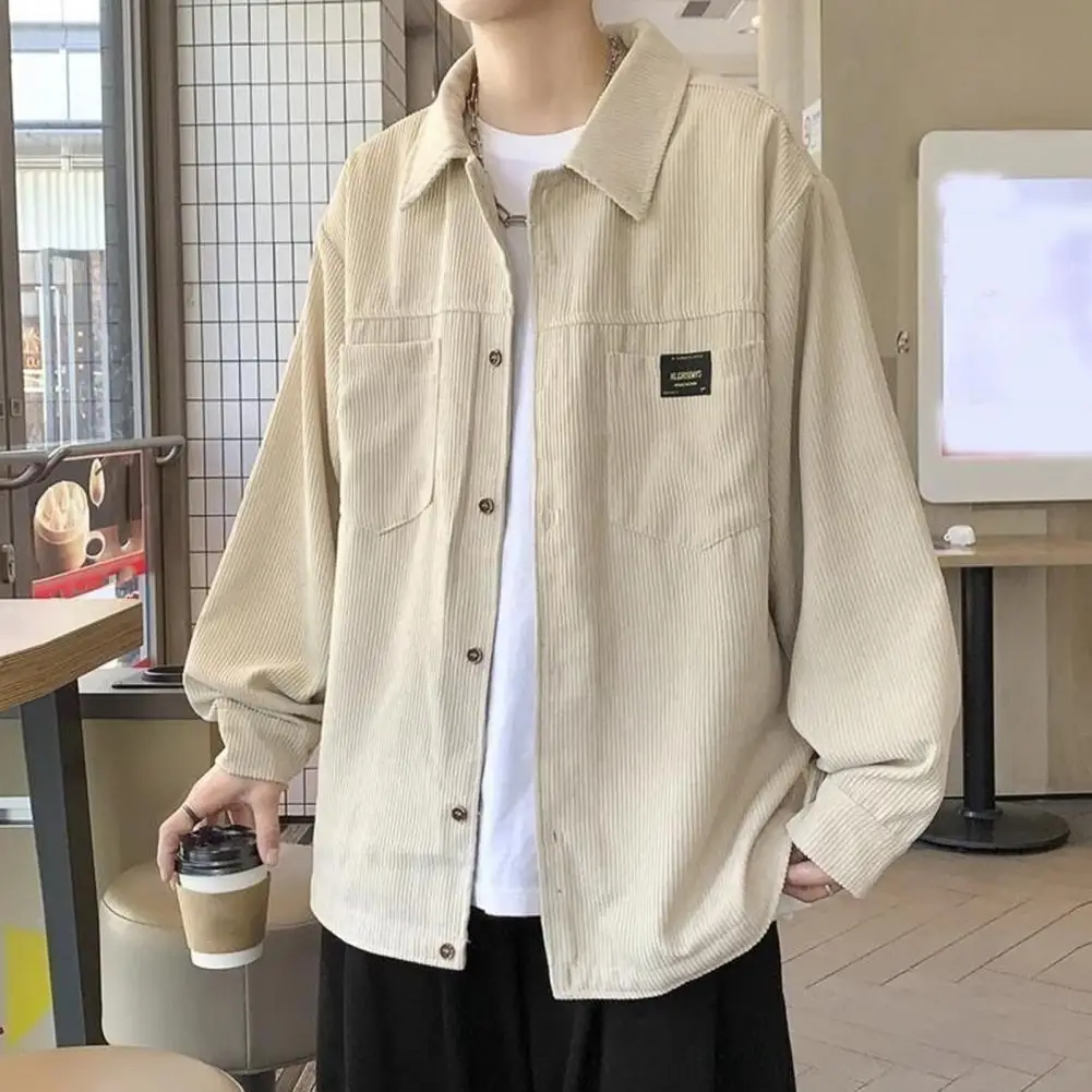 

Вельветовая рубашка, пальто, вельветовые рубашки для мужчин, однобортная рубашка в рубчик с нашивками и карманами для весны, осени, сезона, рубашка с воротником с лацканами