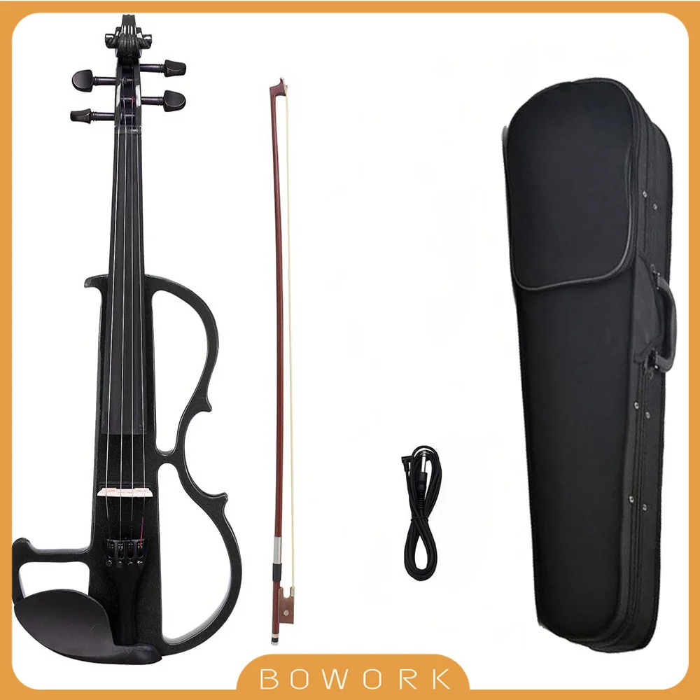 Full Size Electric Violin Solid Wood Fiddle Sound Smooth & Cool Not Annoy Neighbours Free Brazilwood Bow Bridge Foam Case KIT