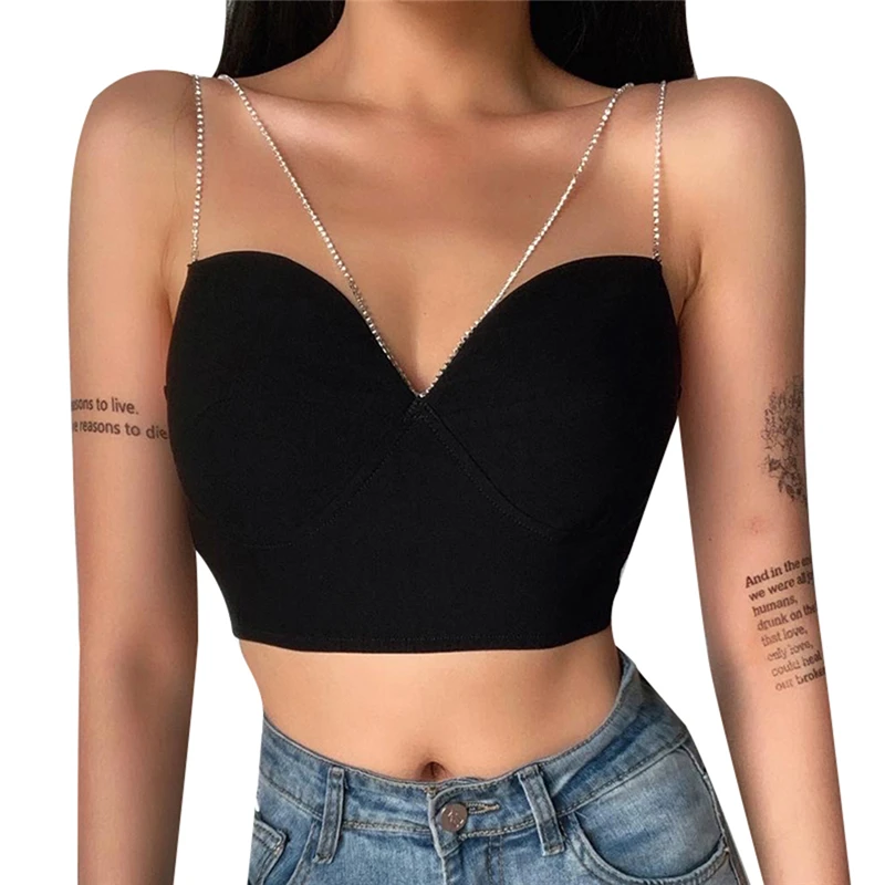 Женский короткий топ с лямкой на шее модная сексуальная майка чашками пуш-ап