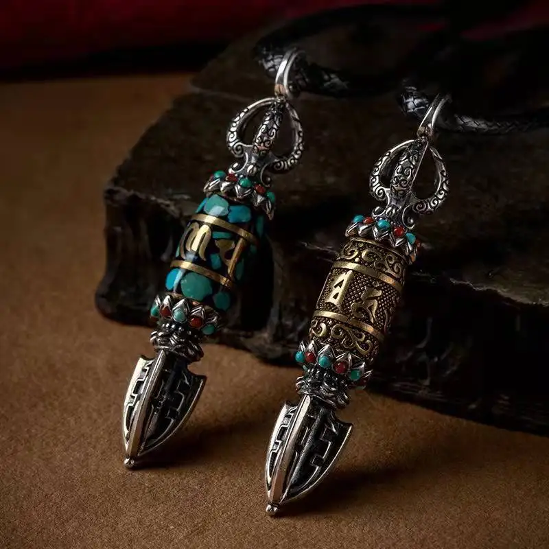 

Guochao Dzi Bead Six-character Mantra Vajra Pendant Men's Necklace Female Pendant Personality Creative Retro Trendy Accessories
