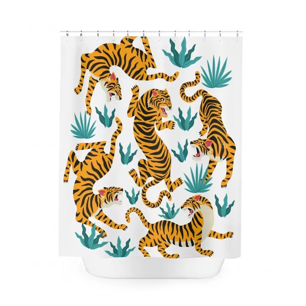 

Exotic Jungle Animals With Modern Illustrations Tiger Shower Curtain Bathroom Decor