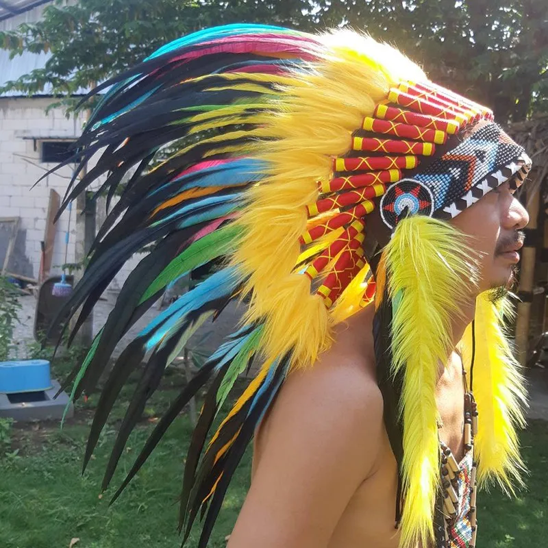 Индийская шапка мужской головной убор с красочными перьями для американской