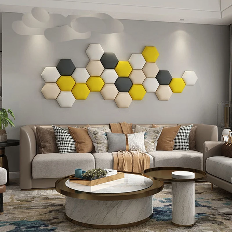 

3D Nordic style hexagonal headboard with soft wall tatami