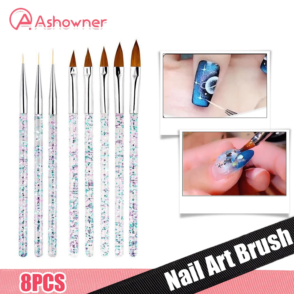 

8 шт./компл. лайнер для дизайна ногтей кисть для рисования Хрустальная акриловая кисть кисти для рисования Цветочная резьба линия сетка инст...