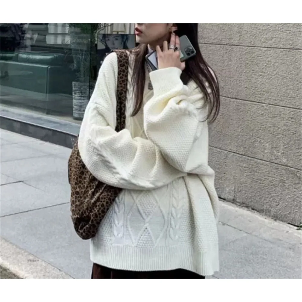 

Vintage foreign twist sweater women's autumn and winter new thick loose languid style knit top